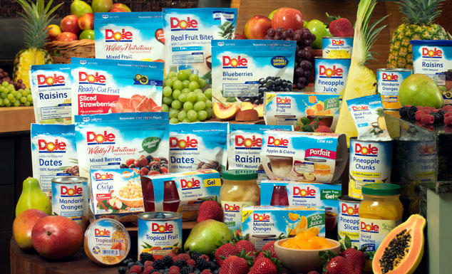 A selection of product offerings from Dole’s growing line of packaged fruits.