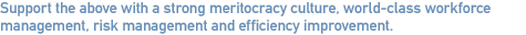 Support the above with a strong meritocracy culture, world-class workforce management, risk management and efficiency improvement.