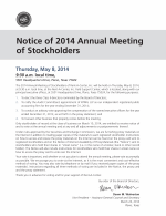 Notice of 2014 Annual Meeting of Stockholders