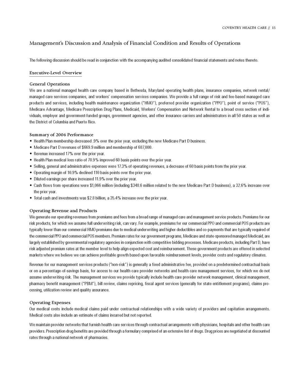 Financial Condition and Results of Operation