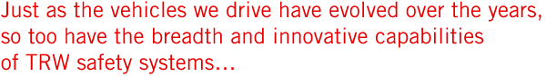 Just as the vehicles we drive have evolved over the years, so too have the breadth and innovative capabilities of TRW safety systems...