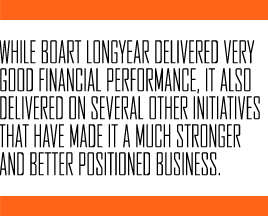 While Boart Longyear deliveredvery good financial performance, it also delivered on several other initiatives that has made it a much stronger and better positioned business.