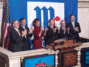 McCormick’s	Management Committee celebrated 10 years on the New York Stock Exchange during 2009: (l-r) Mark Timbie, Chuck Langmead, Cile Perich, Alan Wilson, Gordon Stetz, Lawrence Kurzius.