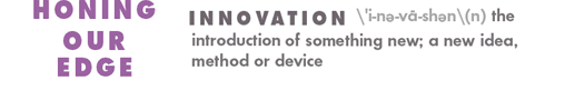 HONING OUR EDGE - INNOVATION - the introduction of something new; a new idea, method or device