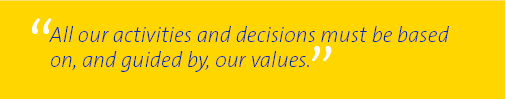 (All our activities and decisions must be based on, and guided by, our values.)