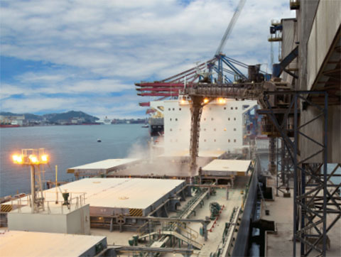 Loading a vessel at Bunge's dedicated terminal in Santos, Brazil