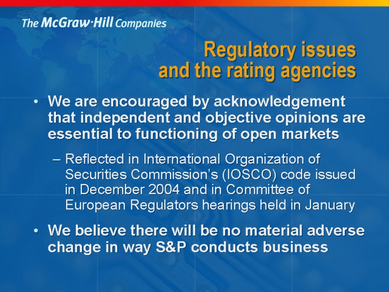 Regulatory issues