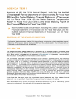 Agenda Item 1. Approval of (A) the 2024 Annual Report, Including the Audited Consolidated Financial Statements of Transocean Ltd. for Fiscal Year 2024 and the Audited Statutory Financial Statements of Transocean Ltd. for Fiscal Year 2024, (B) the Swiss Statutory Compensation Report for Fiscal Year 2024 and (C) the Swiss Statutory Report on Non-Financial Matters for Fiscal Year 2024