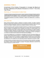 Agenda Item 5. Amendment of the Articles of Association to Increase the Maximum Number of Members of the Board of Directors to 12 from 11 for a One-Year Period